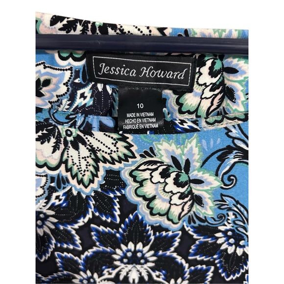 Jessica Howard Blue White Floral Border Print Sheath Dress Women’s Size 10 - Picture 3 of 10